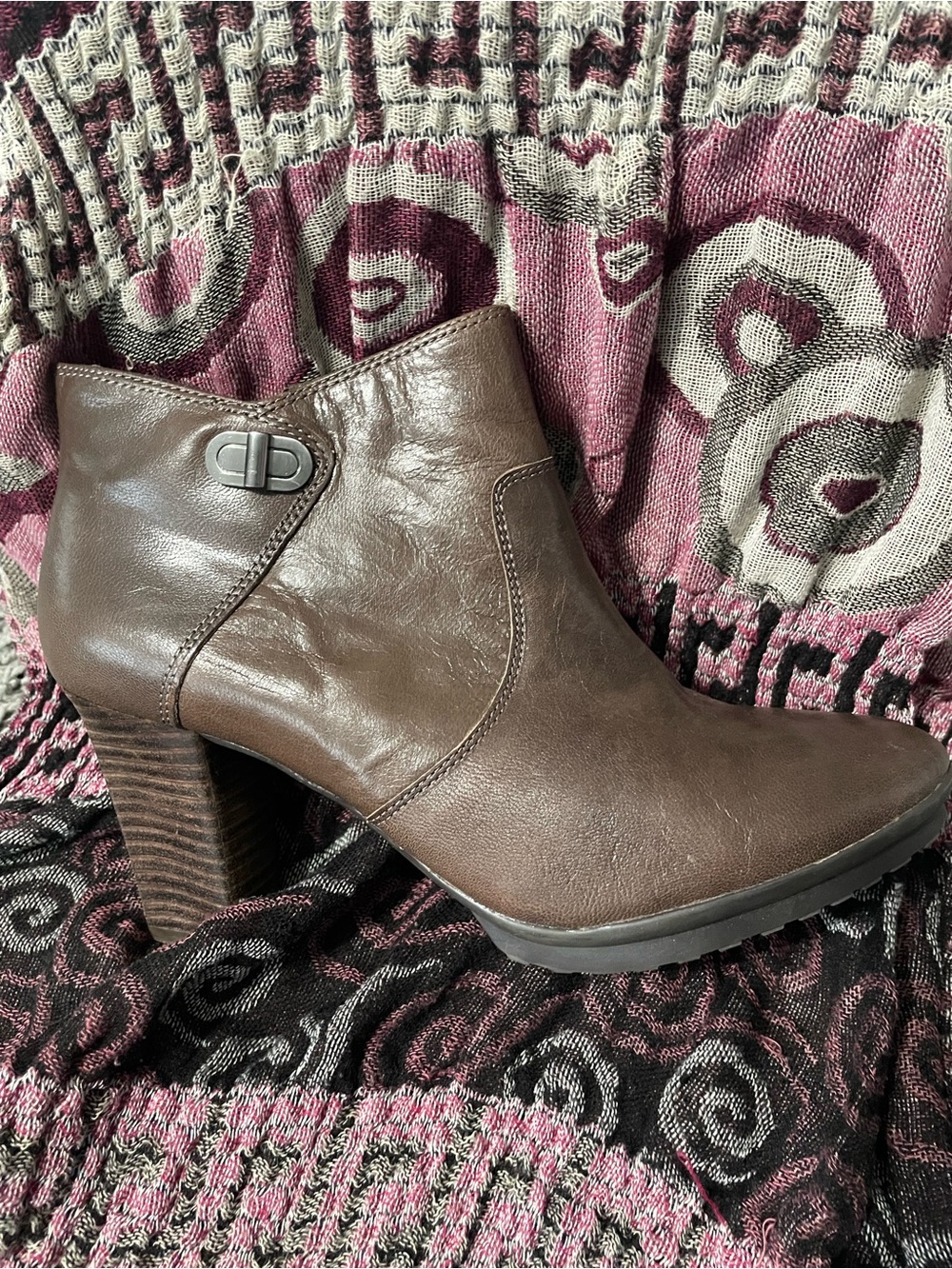 Women's Brown Faux Leather Ankle Boot with Block Heel
